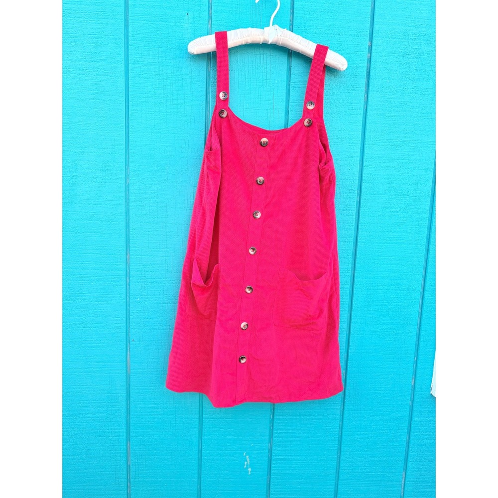 Red velvet style Textured Button Front Pinafore Mini Dress Size L